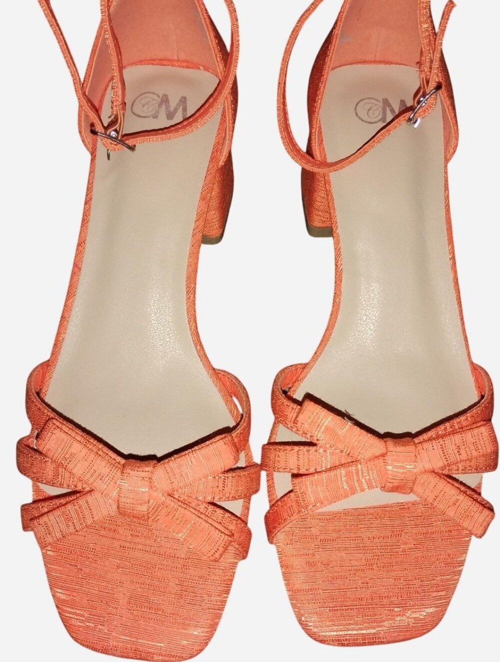 Sabrina Orange Strappy Block Heel Sandals Bow Detail Size 7M New In Box